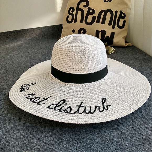 Do Not Disturb Beach Sun Hat Straw Embroidered New - Picture 2 of 8